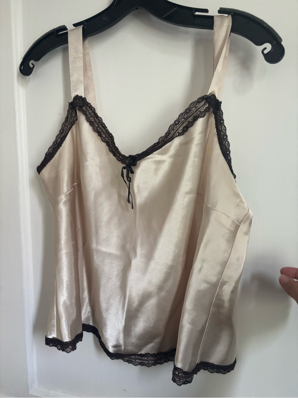 Studio I Cream Satin Camisole with Chocolate Lace Trim